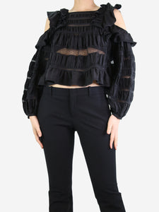Isabel Marant Black cold-shoulder lace ruffled top - size UK 8