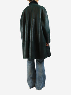 Dark green Abazoe reversible shearling coat - size UK 10