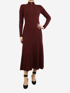 ME+EM Burgundy high-neck half-zip maxi dress - size UK 10