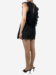 self-portrait Black sleeveless broderie mini dress - size UK 14