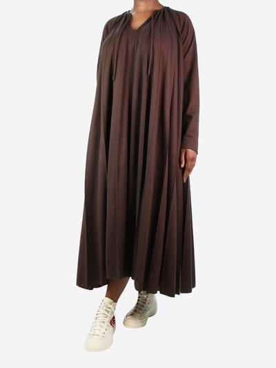 Brown pleated wool-blend maxi dress - size UK 14 Dresses Celine 
