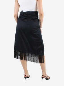 Panarehi Black fringe-hem wrap midi skirt - One Size