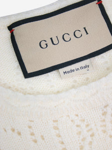 Gucci Cream logo cutout cropped knit top - size S