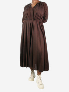 Celine Brown pleated wool-blend maxi dress - size UK 14