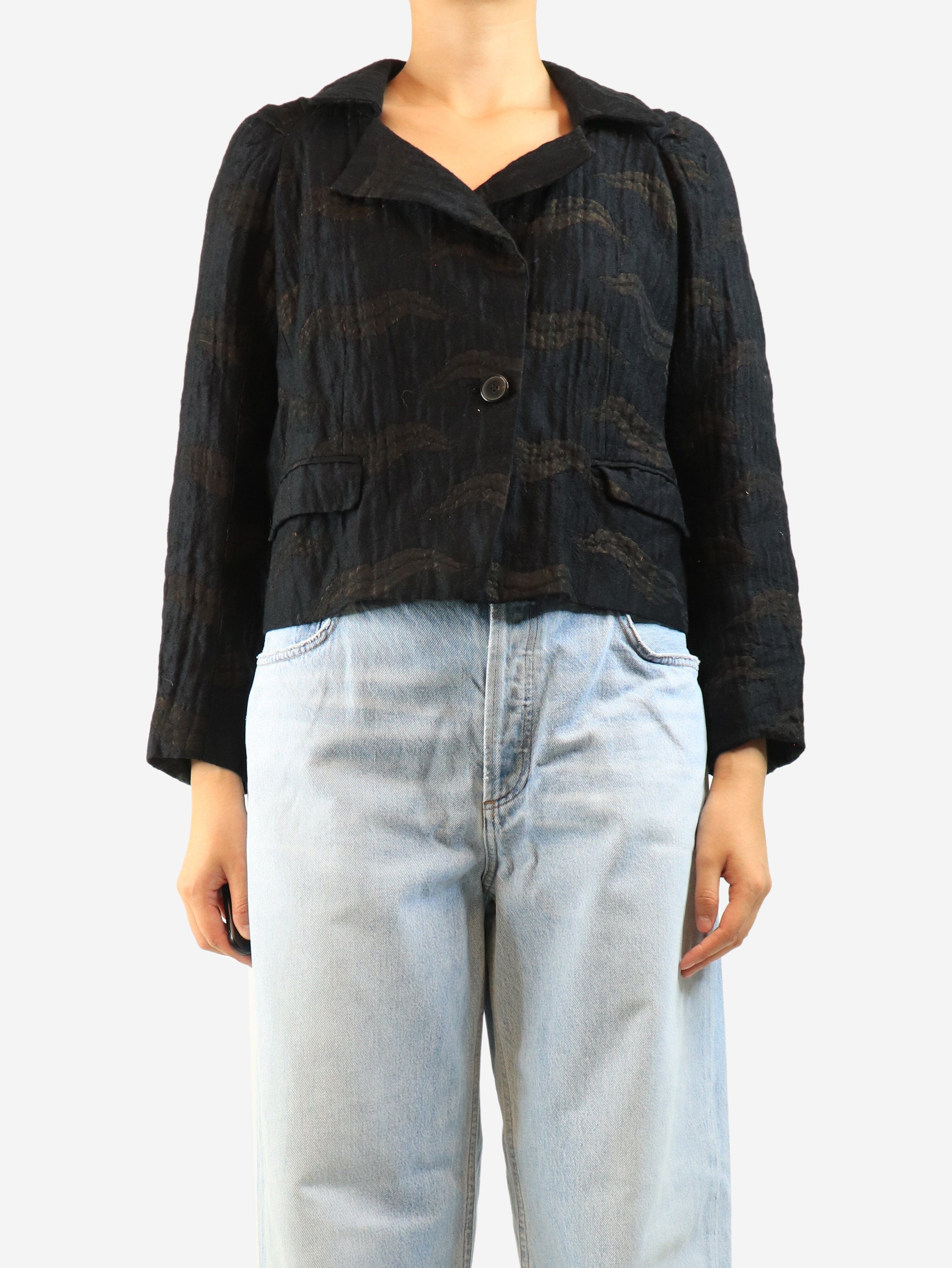 Black cropped crinkled jacket - size UK 12 Coats & Jackets Dries Van Noten 