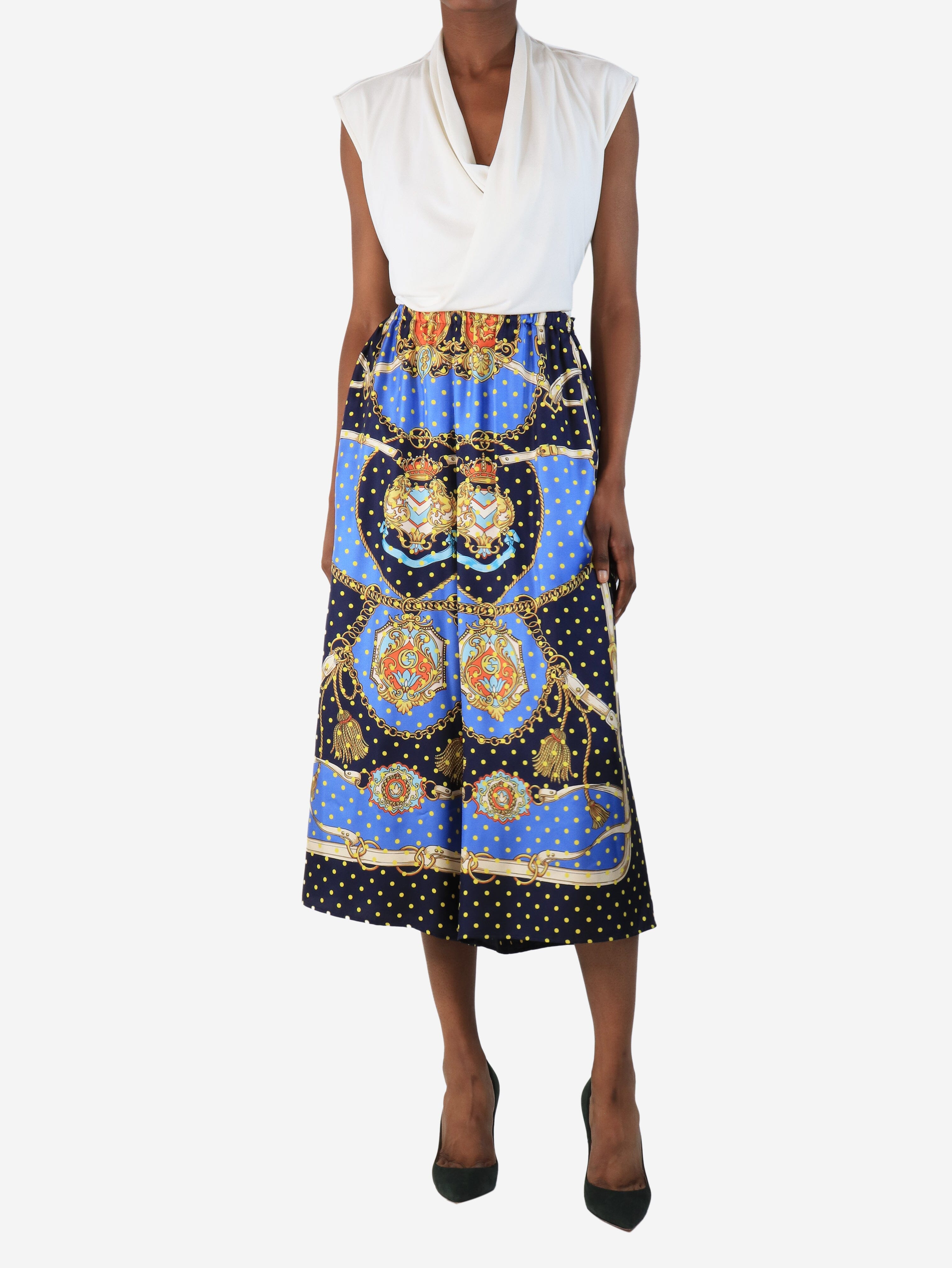 Blue silk printed midi trousers - size UK 4 Trousers Gucci 