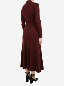 ME+EM Burgundy high-neck half-zip maxi dress - size UK 10