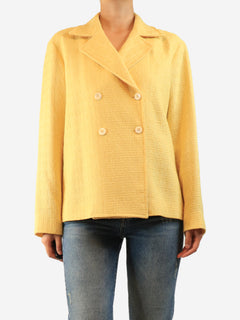 Yellow tweed double-breasted jacket - size UK 12