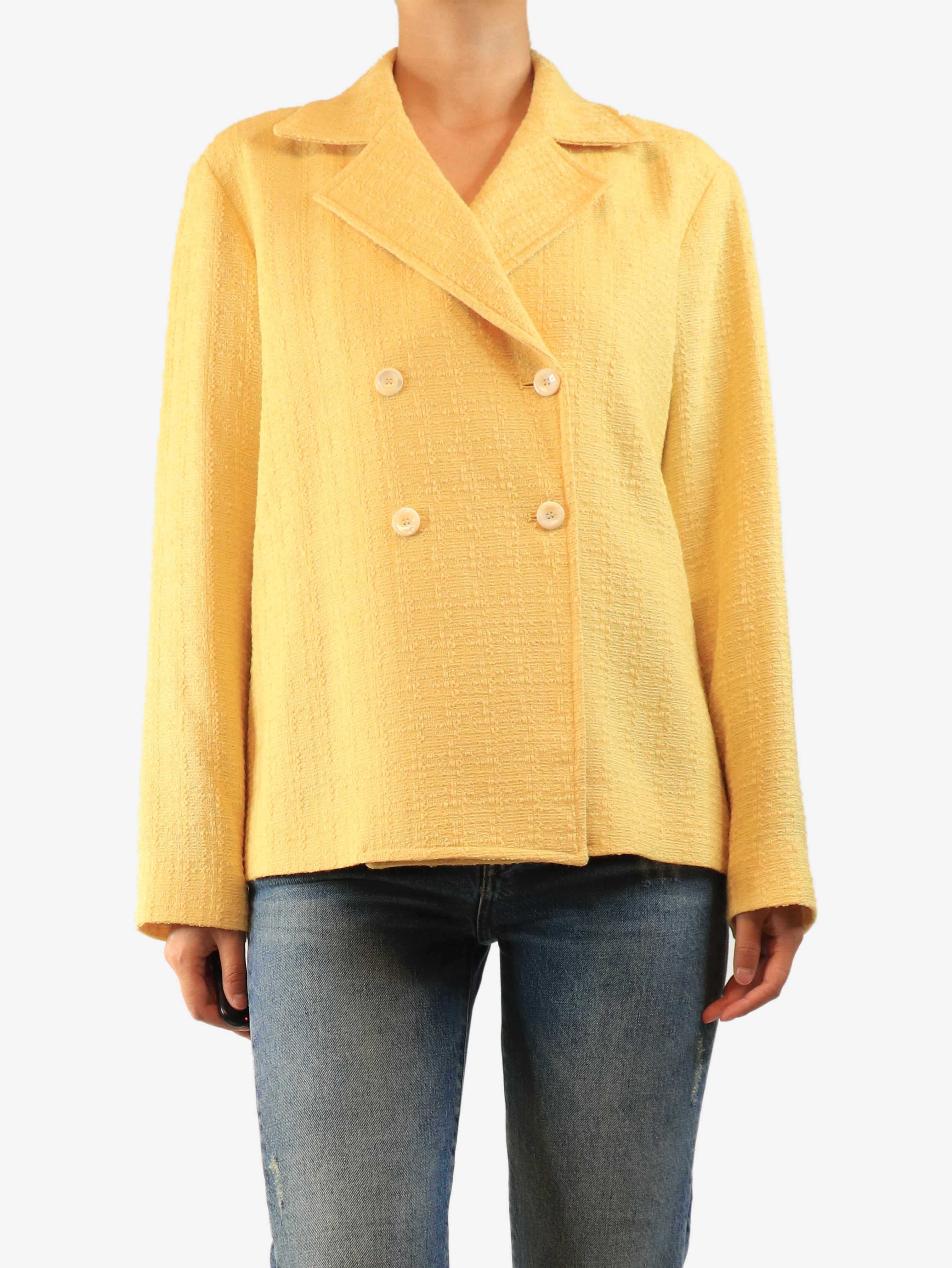 Yellow tweed double-breasted jacket - size UK 12