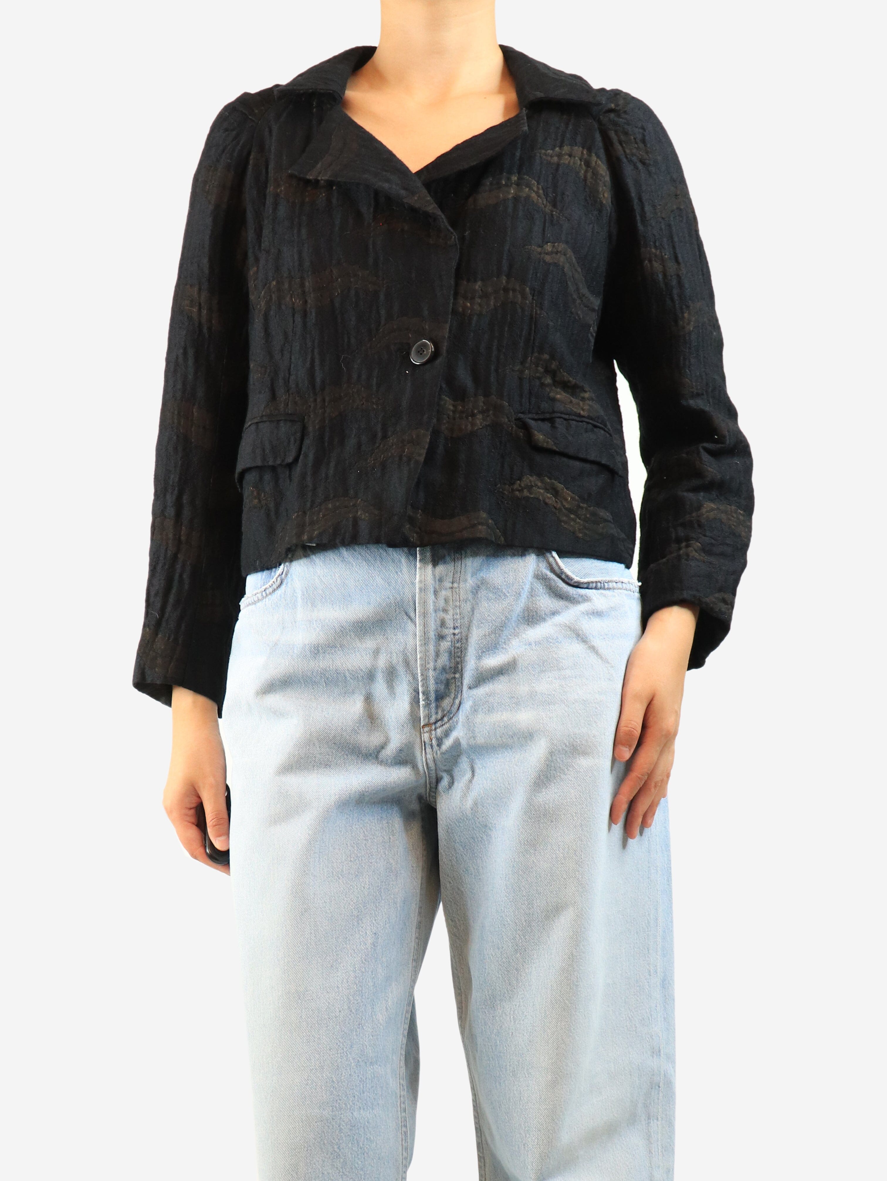 Black cropped crinkled jacket - size UK 12 Coats & Jackets Dries Van Noten 