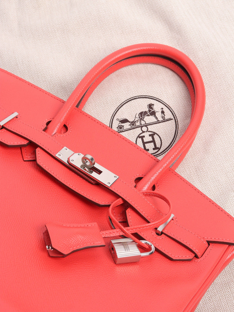 Red Birkin 30 bag in Togo leather Top Handle Bags Hermes 