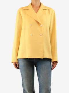 Yellow tweed double-breasted jacket - size UK 12