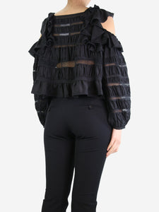 Isabel Marant Black cold-shoulder lace ruffled top - size UK 8