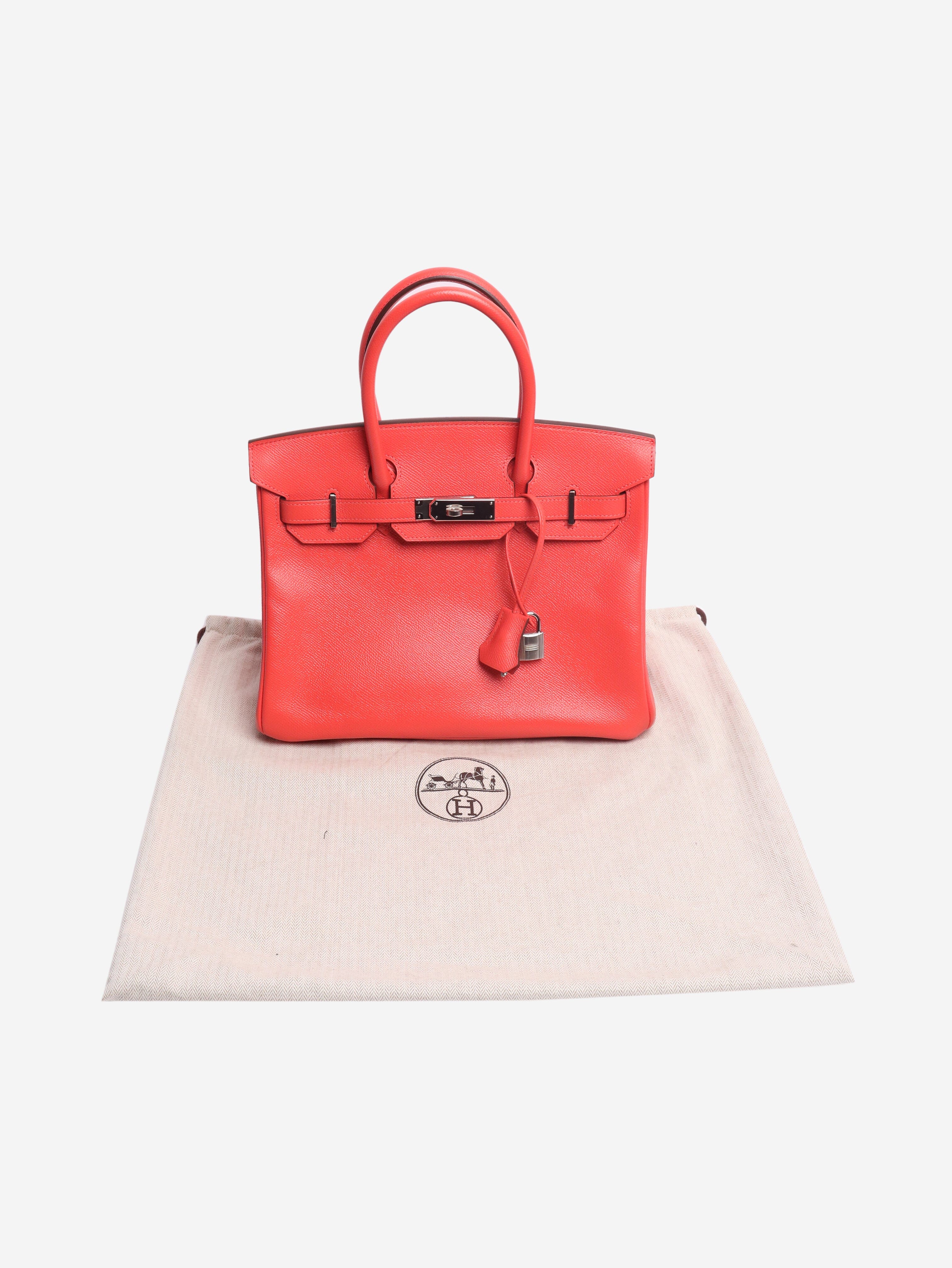 Red Birkin 30 bag in Togo leather Top Handle Bags Hermes 