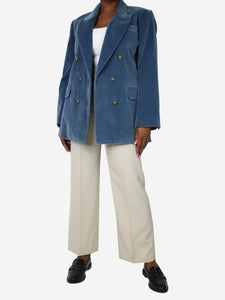 Frame Blue double-breasted velvet jacket - size UK 14