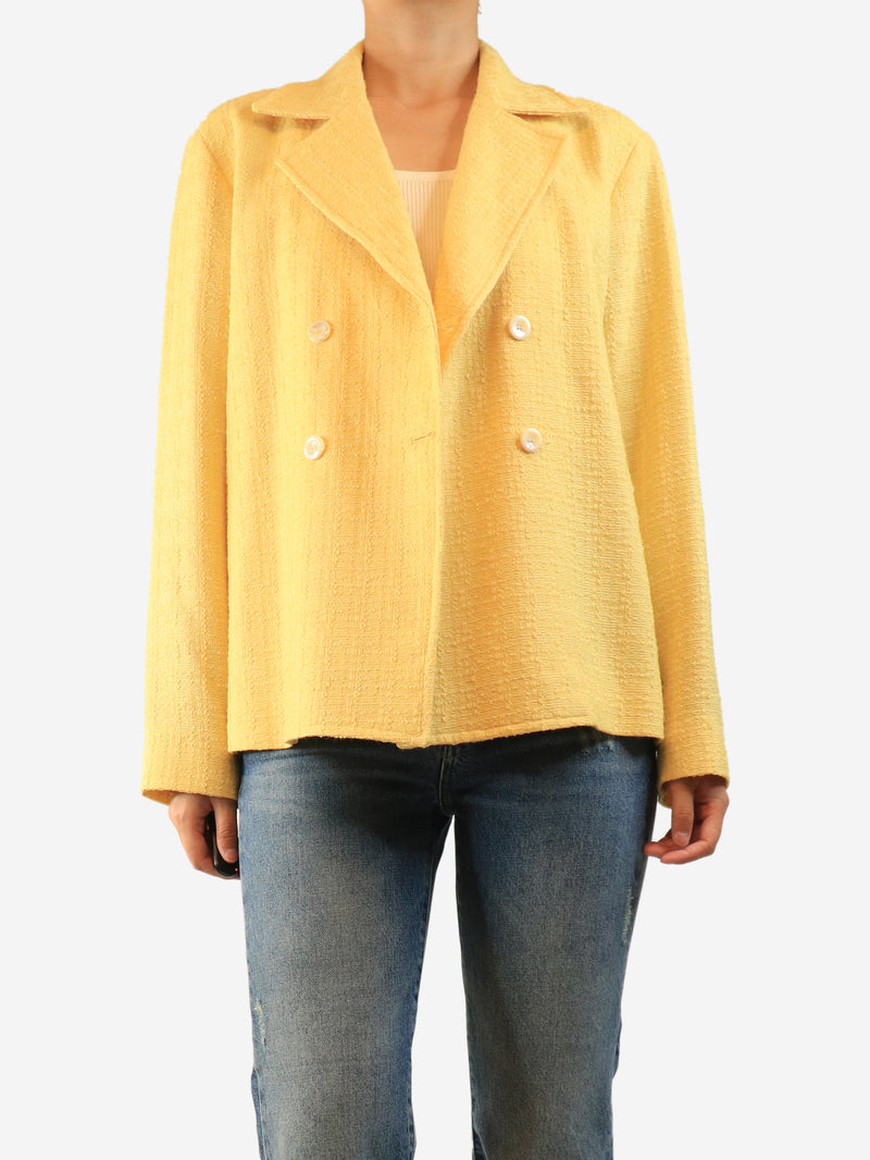 Yellow tweed double-breasted jacket - size UK 12