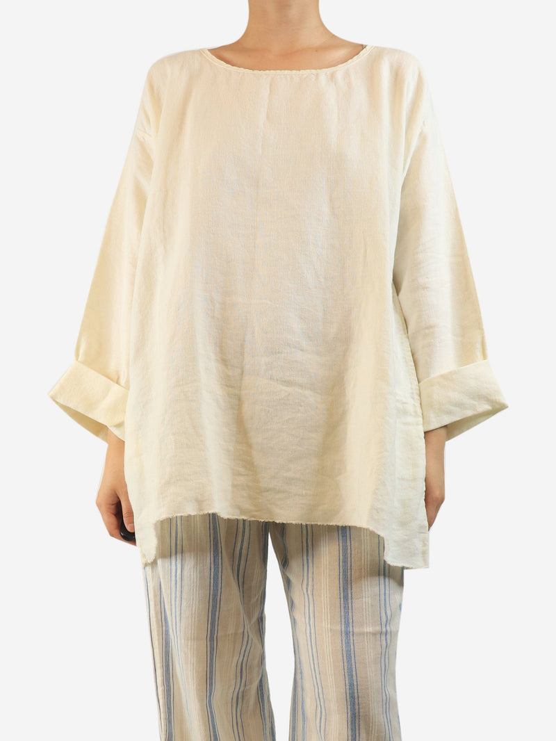 Cream heavy weight linen long sleeve top - size L Tops Dosa 
