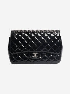 Black 2013 jumbo patent leather Classic Double Flap bag Shoulder bags Chanel 