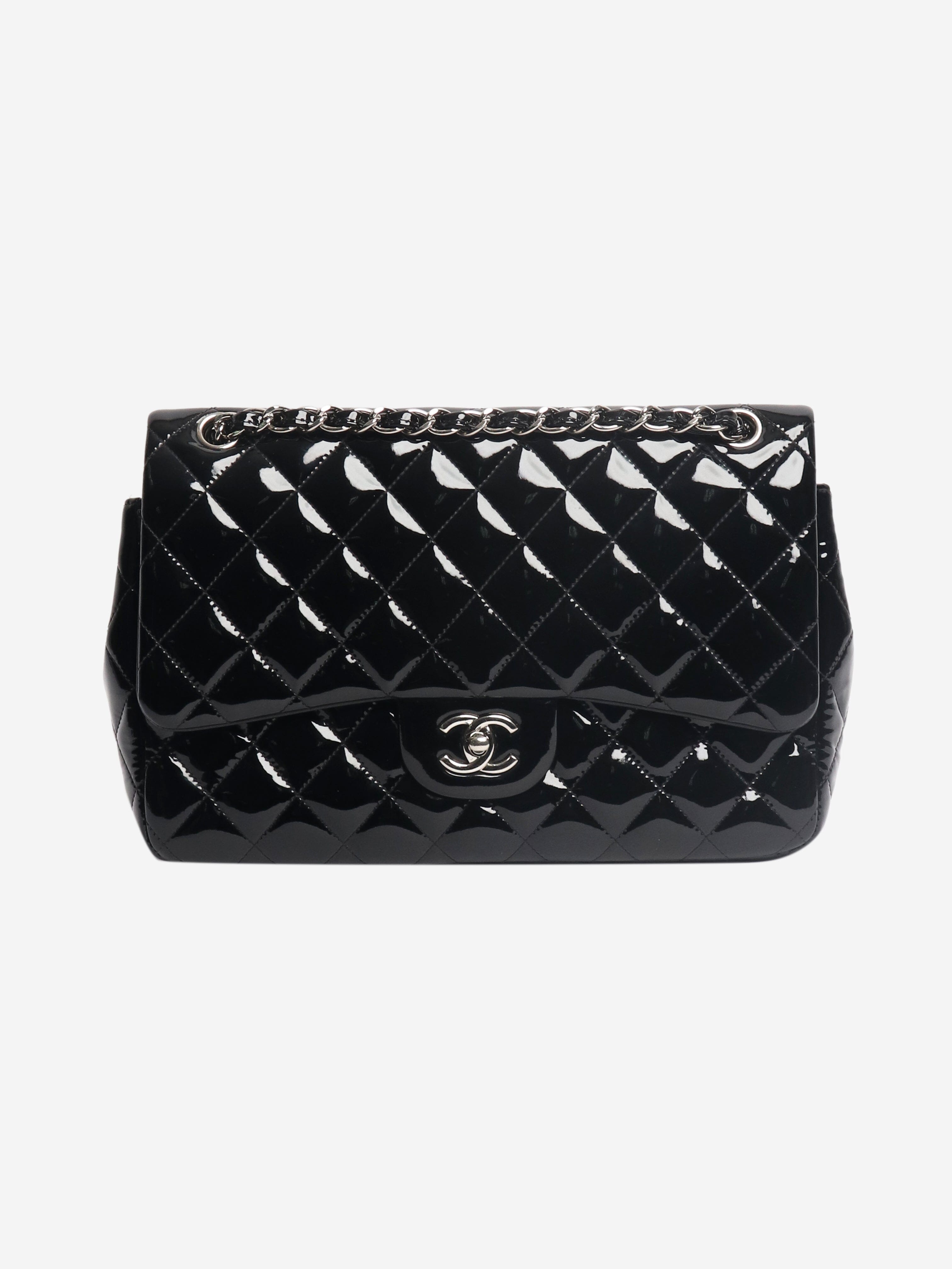 Black 2013 jumbo patent leather Classic Double Flap bag Shoulder bags Chanel 