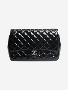 Chanel Black 2013 jumbo patent leather Classic Double Flap bag