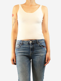 Cream ribbed tank top - size UK 10 Tops Ermanno Scervino 
