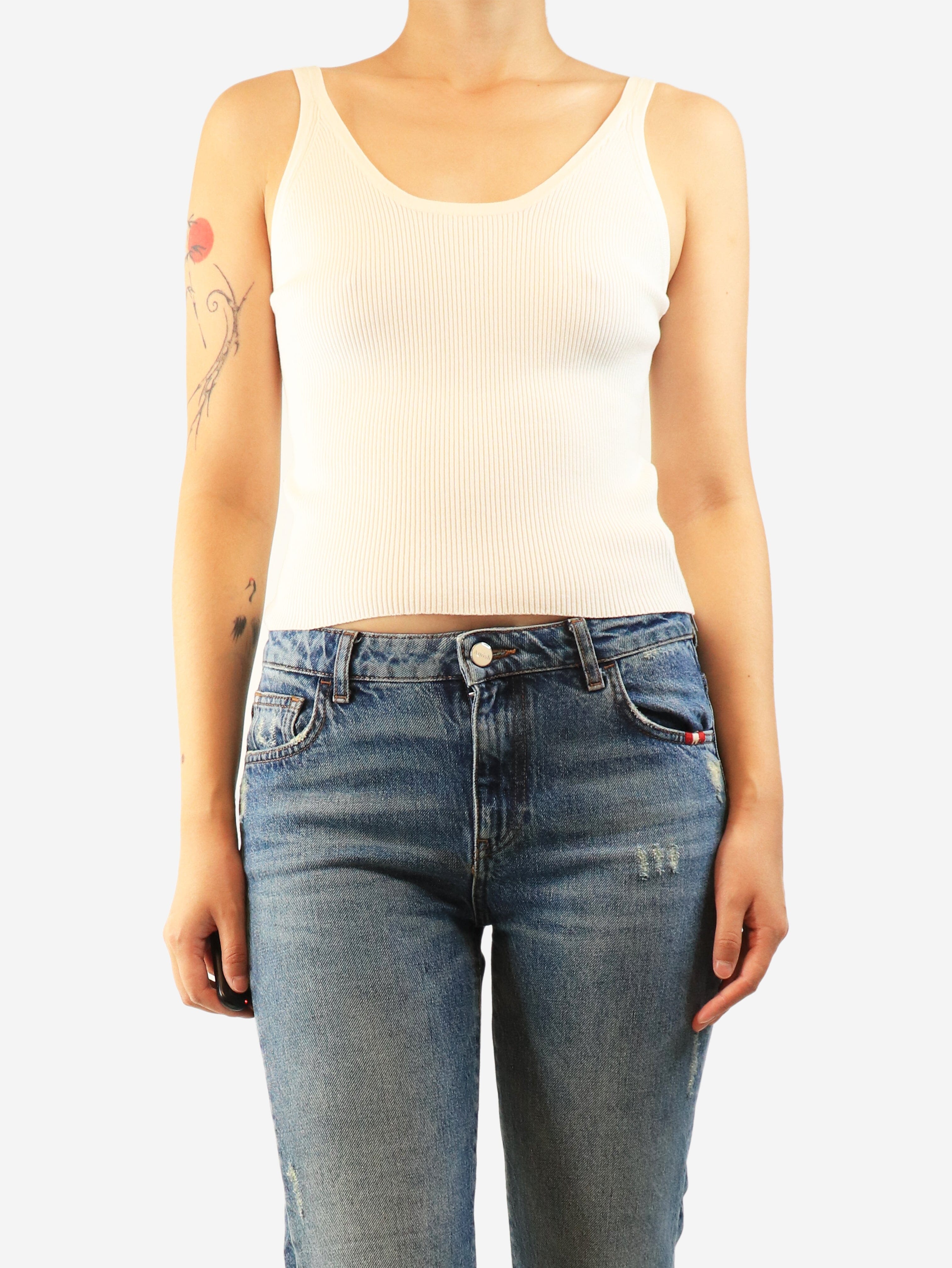 Cream ribbed tank top - size UK 10 Tops Ermanno Scervino 