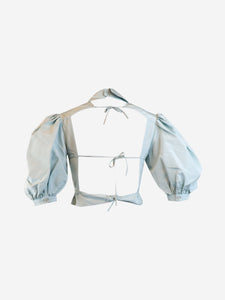 Miu Miu Light blue silk floral-applique smock top - size UK 4