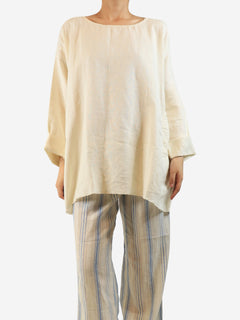 Cream heavy weight linen long sleeve top - size L Tops Dosa 