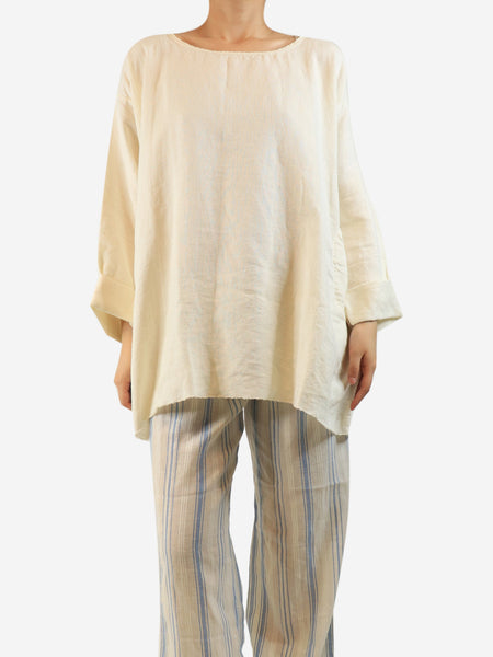 Cream heavy weight linen long sleeve top - size L product image