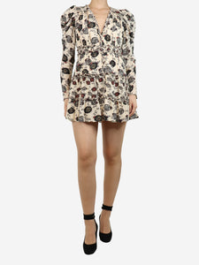 Ulla Johnson Cream puff-sleeved floral mini dress - size UK 8