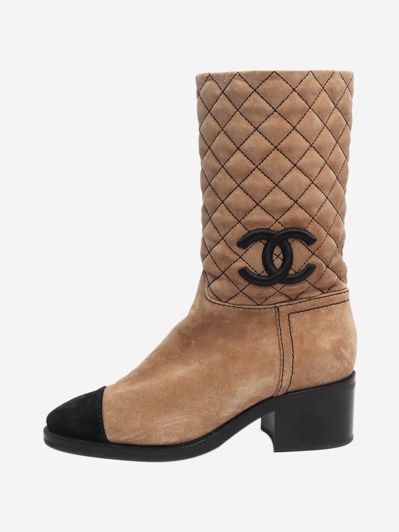 Sandy brown suede ankle boots - size EU 38.5 Boots Chanel 