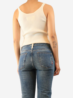 Cream ribbed tank top - size UK 10 Tops Ermanno Scervino 