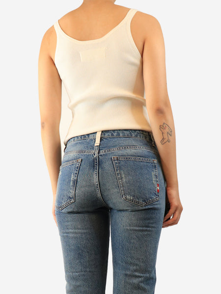 Cream ribbed tank top - size UK 10 alternate image
