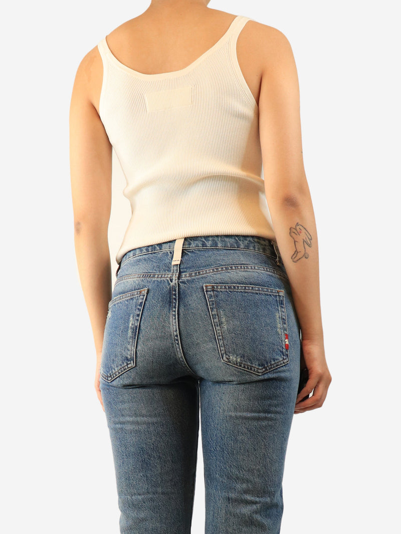 Cream ribbed tank top - size UK 10 Tops Ermanno Scervino 
