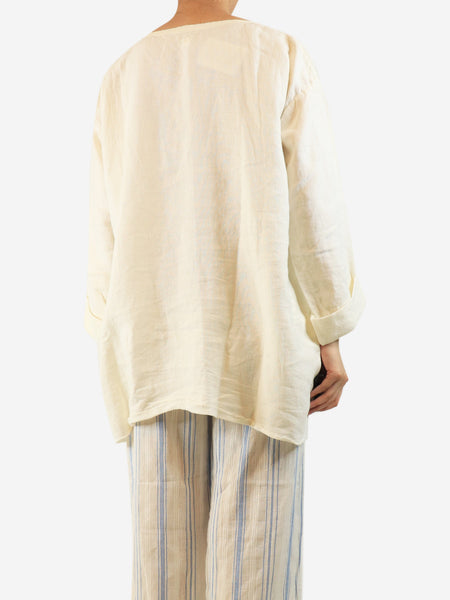 Cream heavy weight linen long sleeve top - size L alternate image