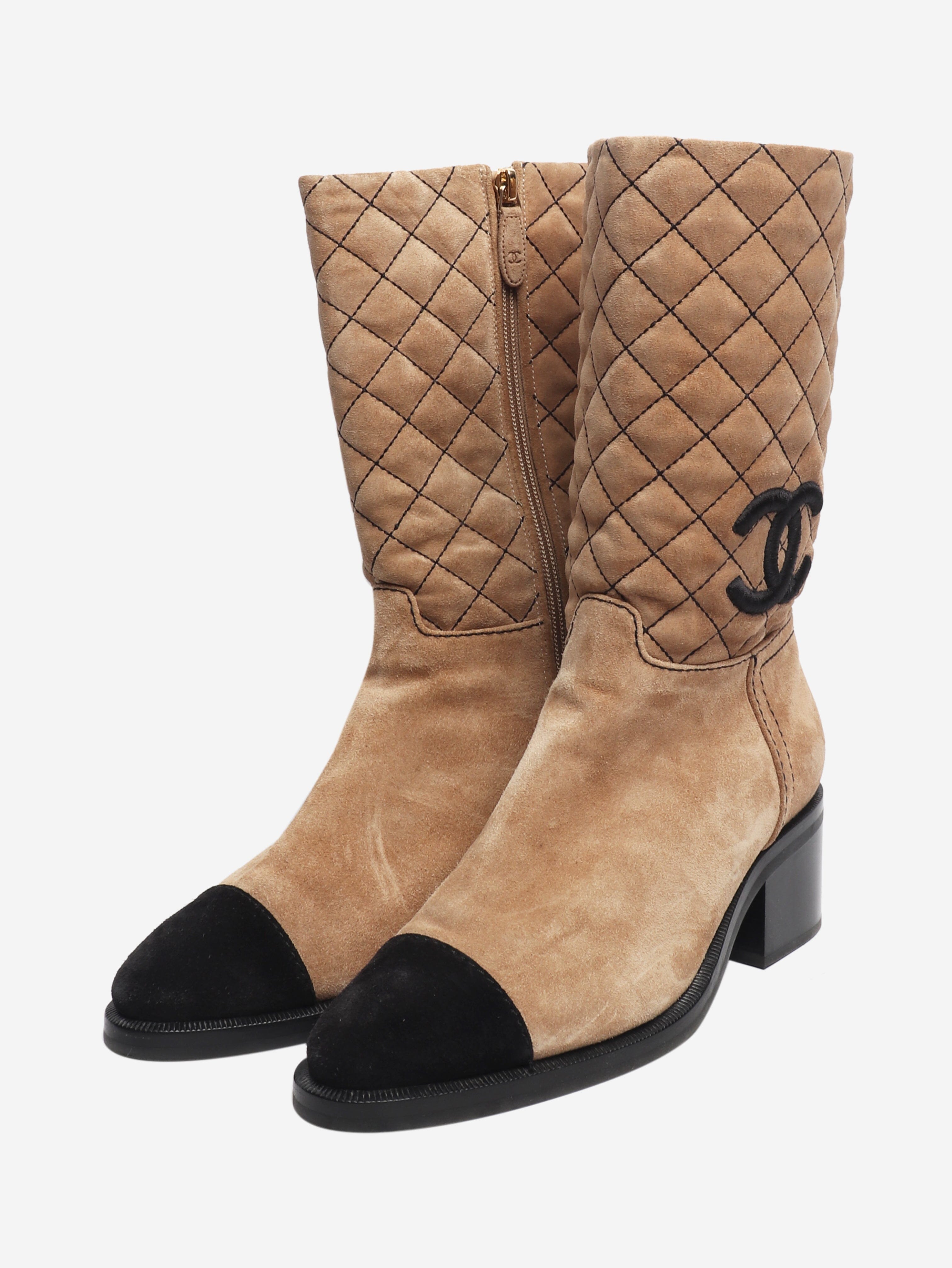 Sandy brown suede ankle boots - size EU 38.5 Boots Chanel 