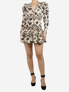 Ulla Johnson Cream puff-sleeved floral mini dress - size UK 8