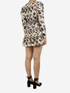 Ulla Johnson Cream puff-sleeved floral mini dress - size UK 8