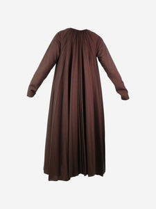 Celine Brown pleated wool-blend maxi dress - size UK 14
