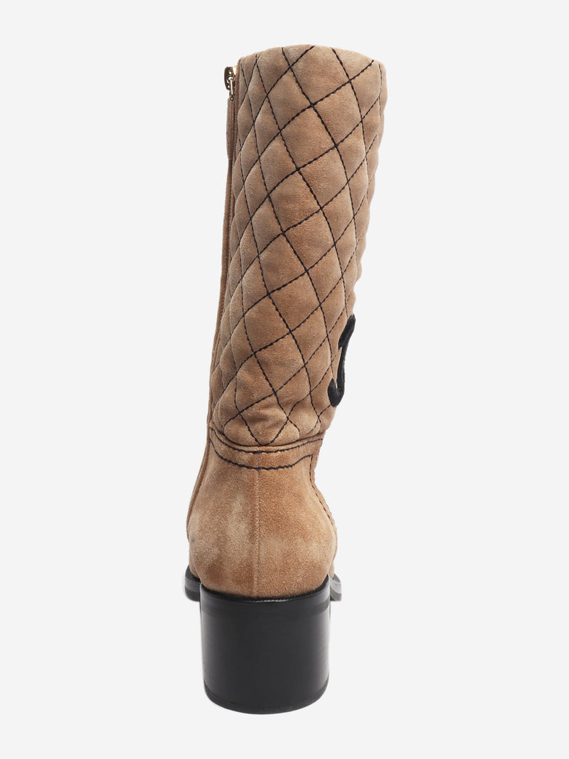 Sandy brown suede ankle boots - size EU 38.5 Boots Chanel 