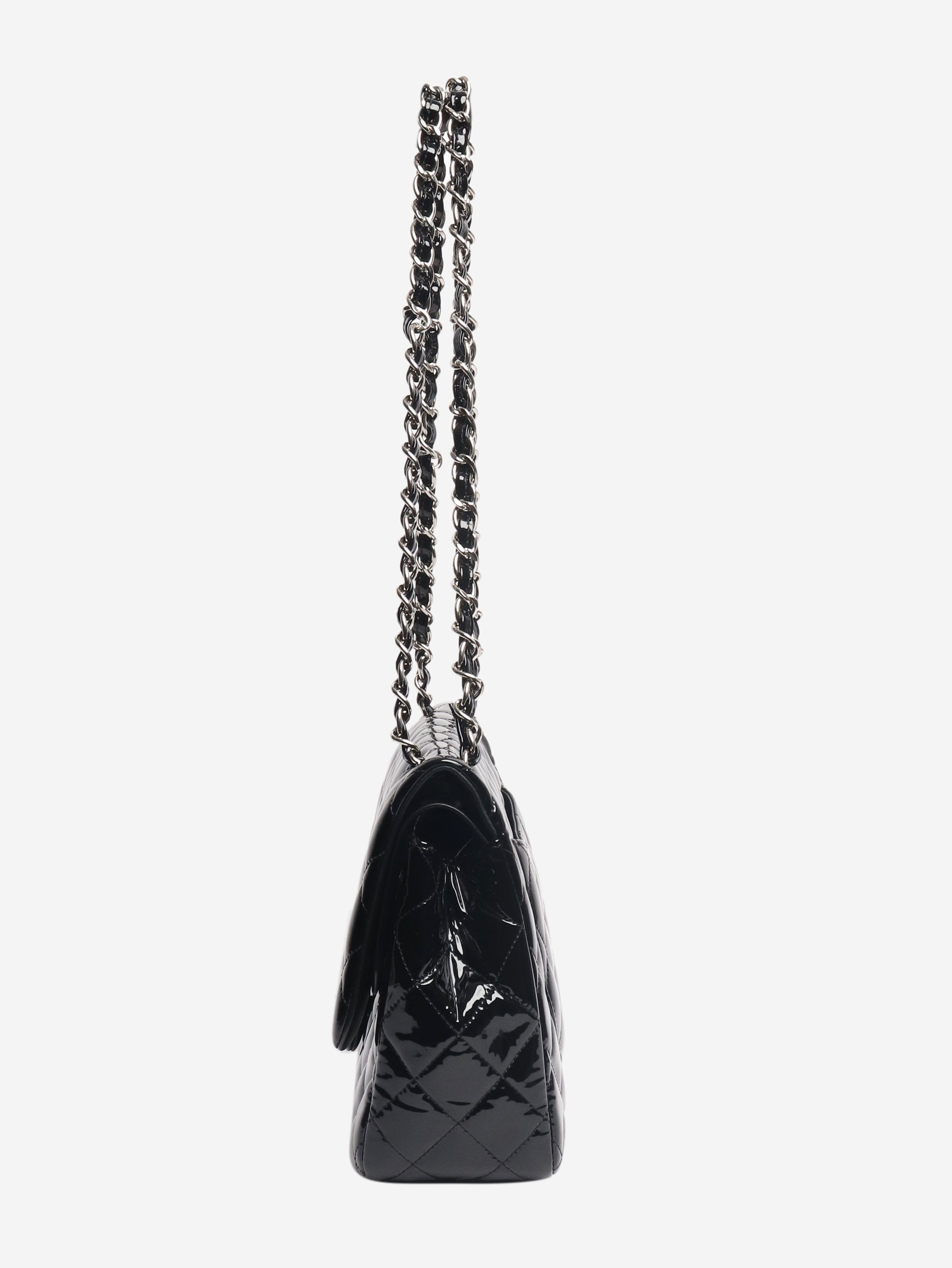 Black 2013 jumbo patent leather Classic Double Flap bag Shoulder bags Chanel 