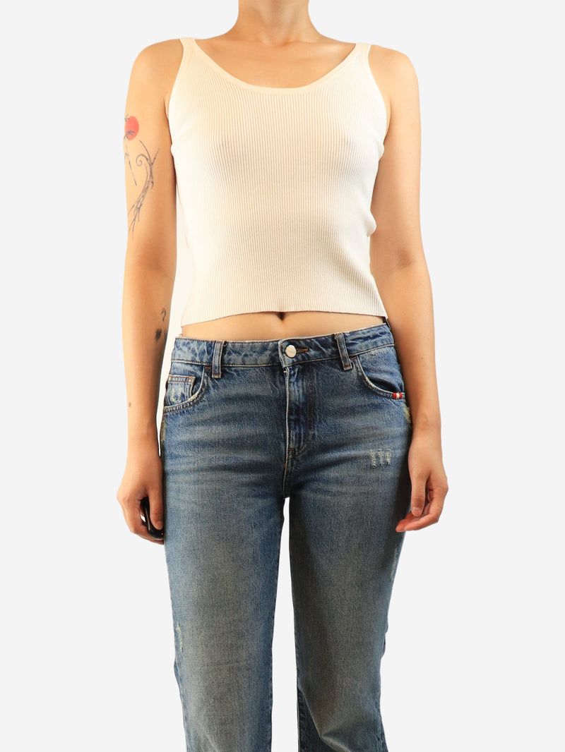 Cream ribbed tank top - size UK 10 Tops Ermanno Scervino 