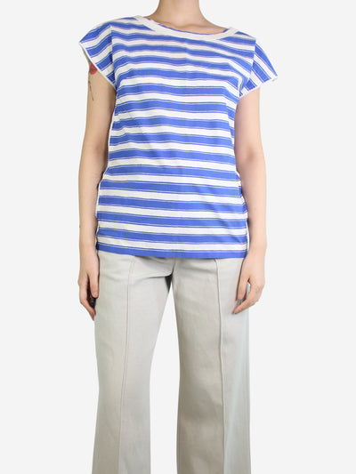 Blue sleeveless striped top - size UK 8