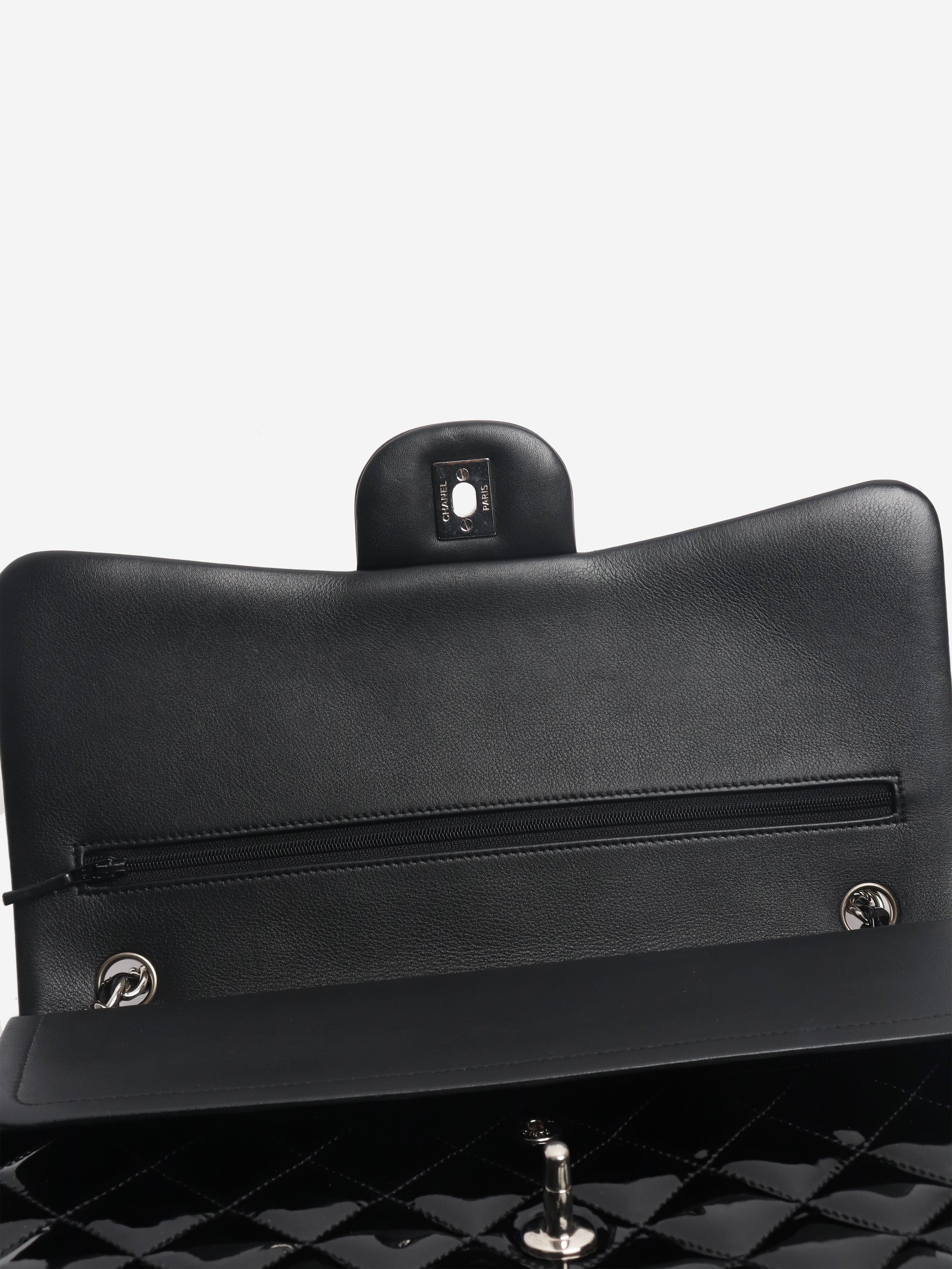 Black 2013 jumbo patent leather Classic Double Flap bag Shoulder bags Chanel 