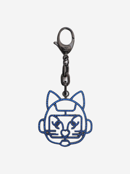 Blue crystal robot cat keyring product image