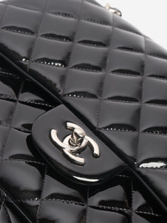 Black 2013 jumbo patent leather Classic Double Flap bag Shoulder bags Chanel 