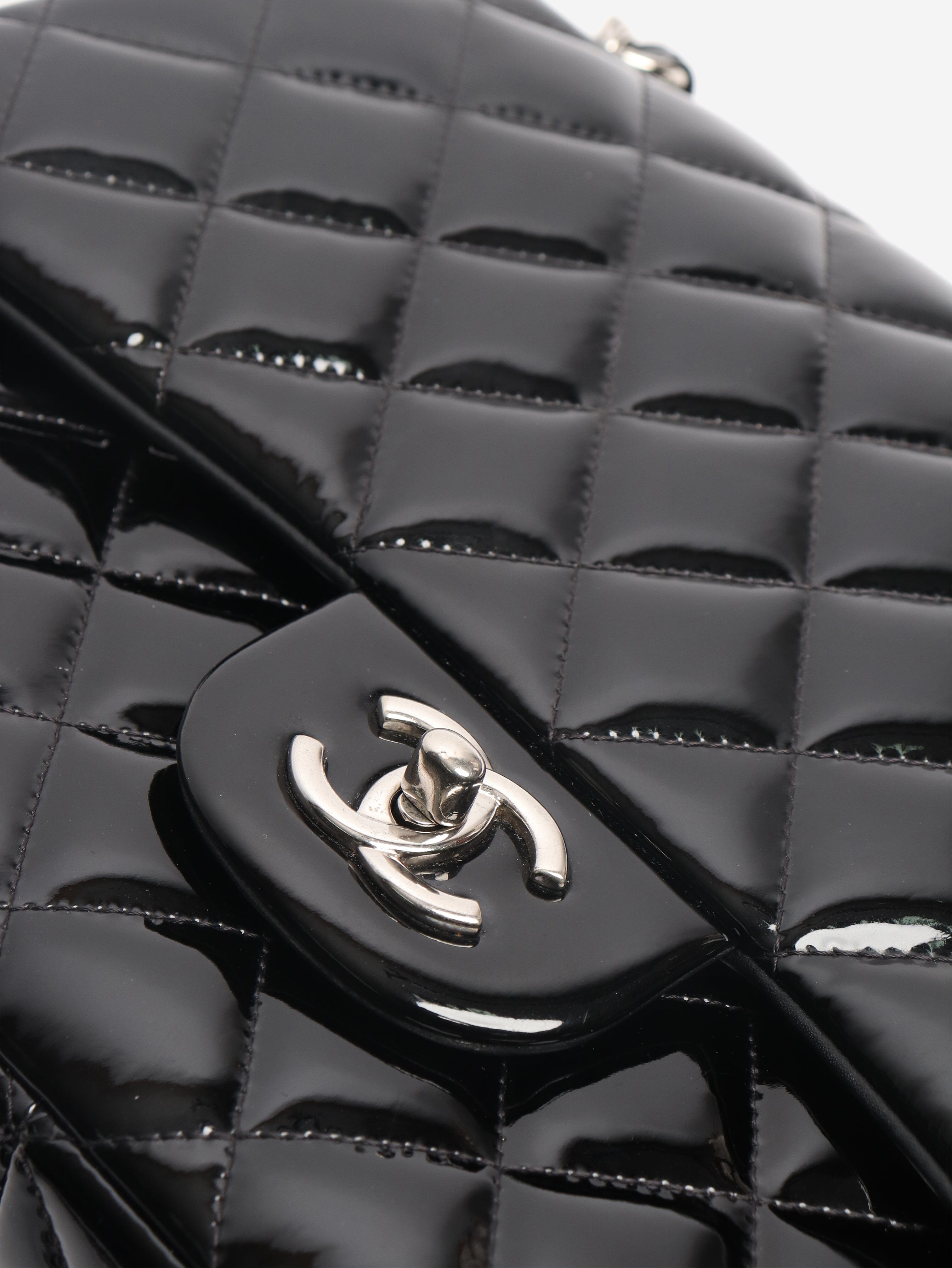 Black 2013 jumbo patent leather Classic Double Flap bag Shoulder bags Chanel 