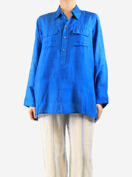 Bright blue silk shirt - size L product image