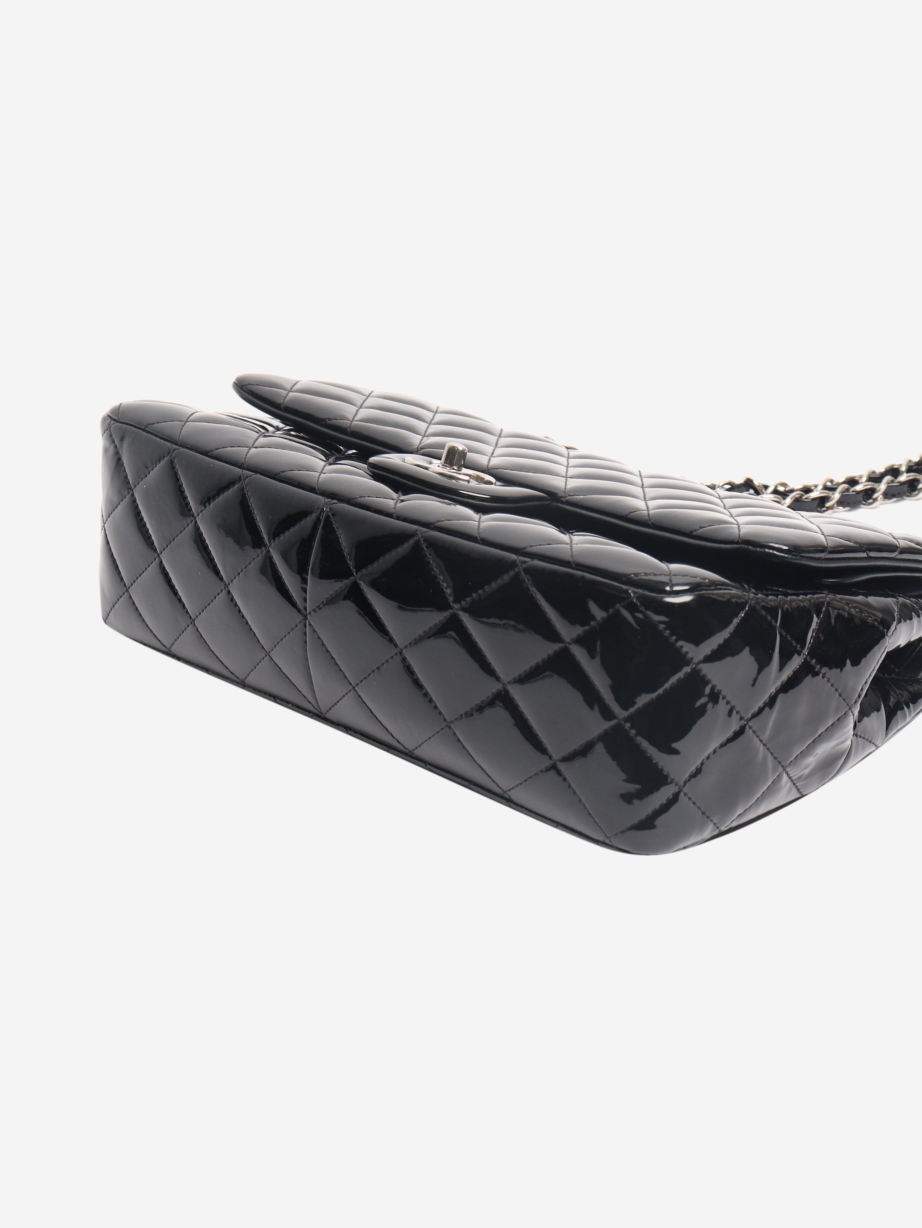 Black 2013 jumbo patent leather Classic Double Flap bag Shoulder bags Chanel 