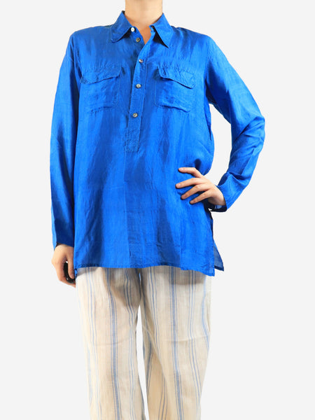 Bright blue silk shirt - size L alternate image